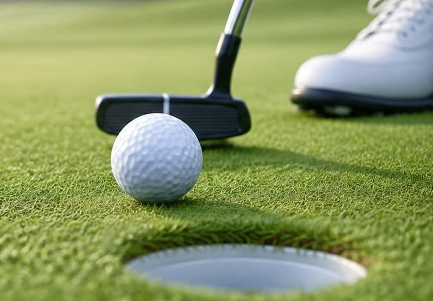 Un colpo di putting verso la buca sul green all’alba